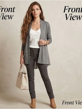 Notations Gray Open-Front Long Cardigan